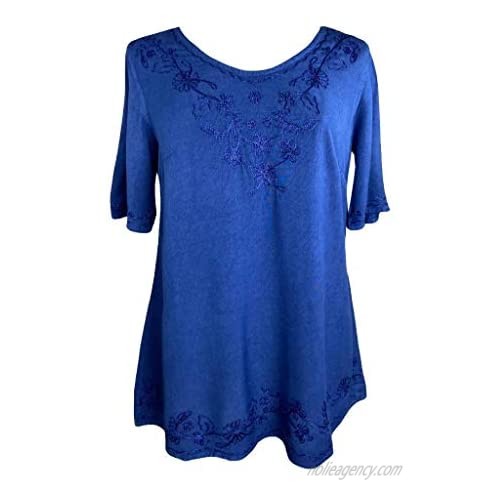 Agan Traders 27 710 B Medieval Embroidered Round Neck Short Sleeve Tunic Top Blouse