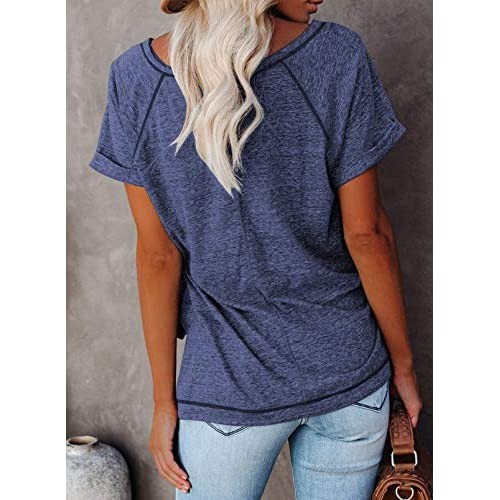 ANFTFH Tops For Women Casual Summer Short Sleeve Irregular Striped Print T Shirt Casual Tunic S-XXL