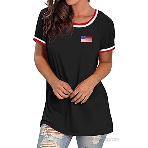 Aoysky Women's Short Sleeve T Shirt Casual Loose American Flag Print Tunic Blouse Tops