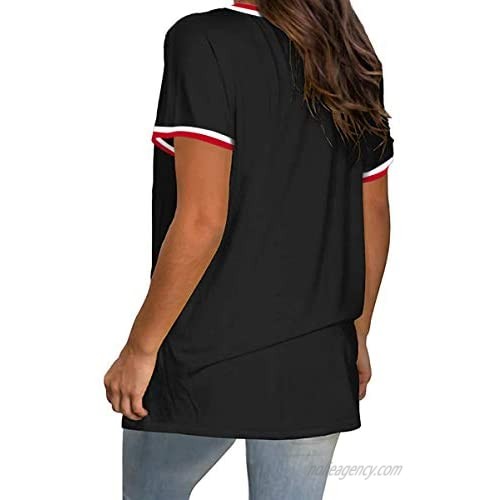 Aoysky Women's Short Sleeve T Shirt Casual Loose American Flag Print Tunic Blouse Tops