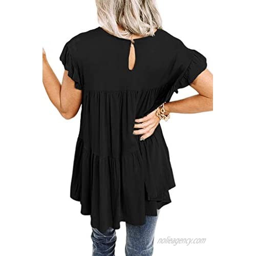 BRUBOBO Womens Summer Ruffle Tunic Tops Short Sleeve Casual Loose Tiered Pleated Shirts Blouses