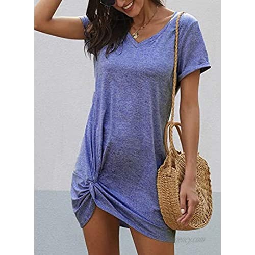 BSJSIA Women's Round Neck Short Sleeve Loose Fitting Tee Shirt Dress with Tie