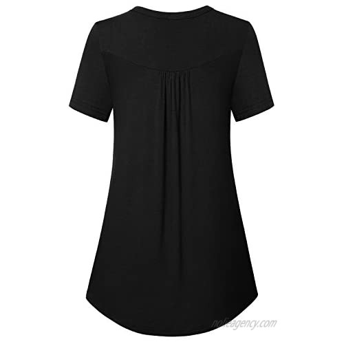 Bulotus Womens 3/4 Sleeve Henley V Neck Tunic Tops Button Down Plaid Shirts