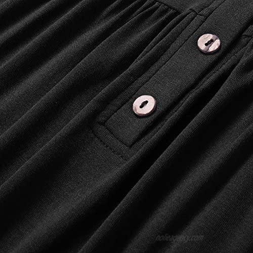 Bulotus Womens 3/4 Sleeve Henley V Neck Tunic Tops Button Down Plaid Shirts