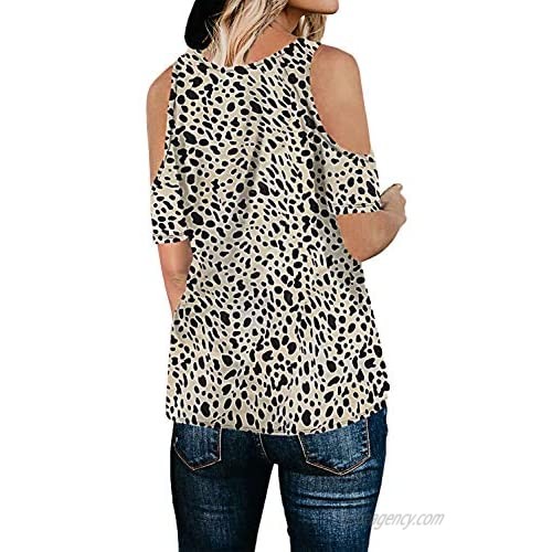 CNFUFEN Womens Leopard Print Cute Tshirts Fashion Knotted Blouse Off-Shoulder Short Sleeve Top