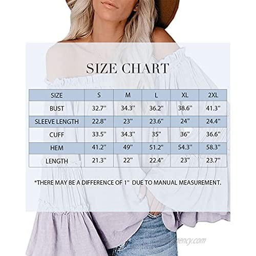 GIGILAUGH Women's Off The Shoulder Tops Long Bell Sleeve Ruffle Tunic Shirts Flared Casual Loose Blouse
