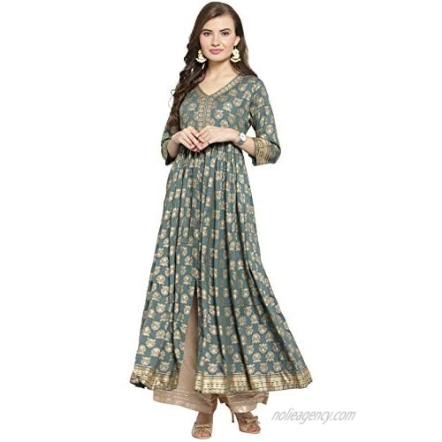 Hiral Designer Mall Indian Rayon Cotton Kurti with Palazzo for Women Dresses Kurta Set Ready to Wear