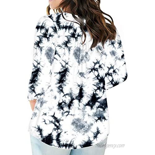 IMIDO Womens Tops Plus Size Tie-Dye Floral V Neck Tee Shirts Casual Soft Buttons up Tunic Short/Long Sleeve