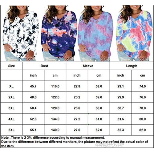 IMIDO Womens Tops Plus Size Tie-Dye Floral V Neck Tee Shirts Casual Soft Buttons up Tunic Short/Long Sleeve