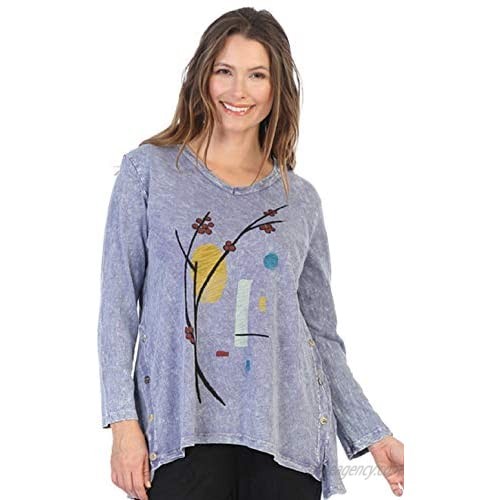 Jess & Jane Women's Moon Flower Mineral Washed Button Accent Cotton Tunic Top