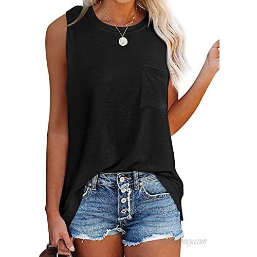 Kistore Women's Tank Top Crew Neck Sleeveless T Shirts Loose Fitting Tunic with Pocket