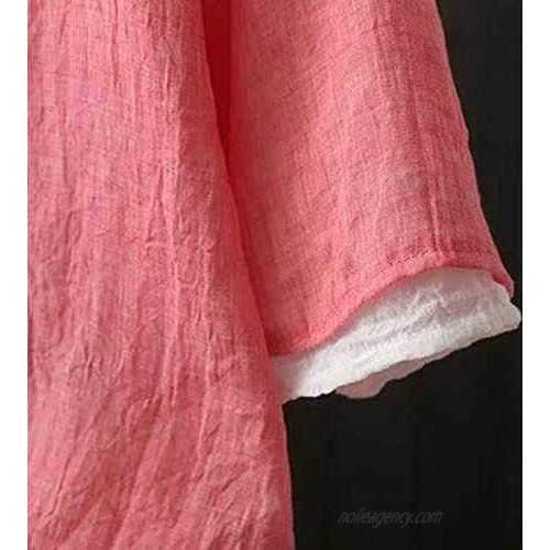 Ladyful Women's V Neck Cotton Linen Blouse 3/4 Sleeve Summer Tunic Top