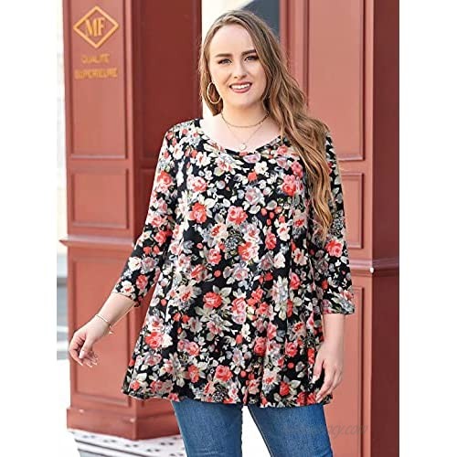 LARACE Tunics 3/4 Sleeve Plus Size Tops for Women V Neck Loose Fit Flowy Clothing for Leggings
