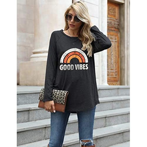 Locryz Women Tunic Tops Long Sleeve Graphic Shirts Casual Oversized Asymmetrical Hem Tops …