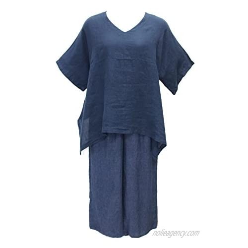 Match Point Women's Deep Indigo Linen Kimono Tunic S - 2X Oversized