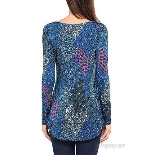 Ninedaily Women's Tops Fall Long Sleeve Floral Loose Dressy Tunic Blouse