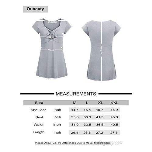 Ouncuty Women Boat Neck Pleated Bust Cap Sleeve Tunic Blouses Casual Summer Tops