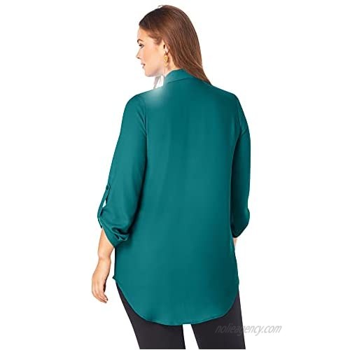 Roaman's Women's Plus Size Georgette Overlay Big Shirt Long Shirt Blouse