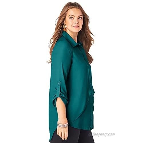 Roaman's Women's Plus Size Georgette Overlay Big Shirt Long Shirt Blouse