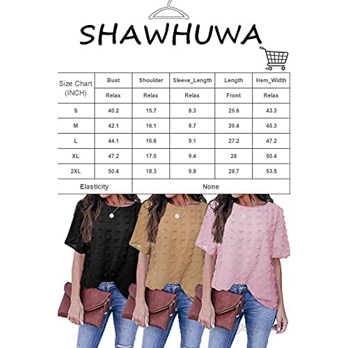 Shawhuwa Chiffon Blouse Tops Summer Swiss Dot Crewneck Short Sleeve Tunic Shirt Blouses