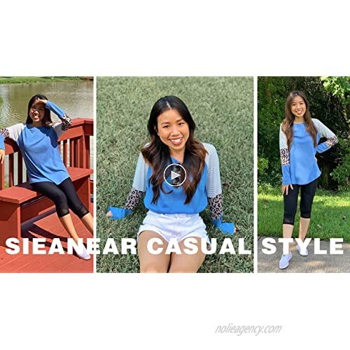 Sieanear Tshirts for Womens Long Sleeve Crewneck Striped Tops Tunics