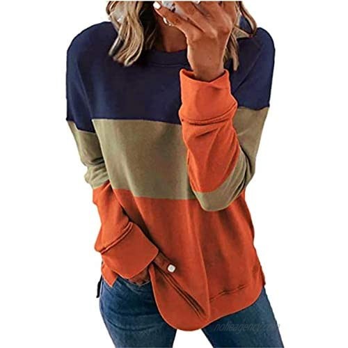 Smile Fish Women's Crewneck Tunics Color Block Comfy Soft Long Sleeve T Shirt Tops