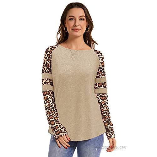 STYLEWORD Women's Summer Leopard Print T Shirts Long/Short Sleeve Color Block Raglan Casual Tunic Tops