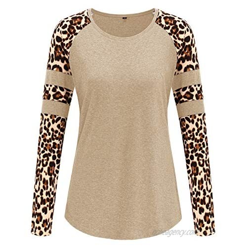 STYLEWORD Women's Summer Leopard Print T Shirts Long/Short Sleeve Color Block Raglan Casual Tunic Tops