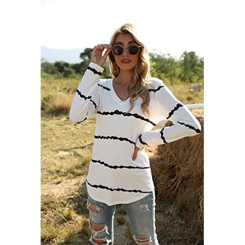 Tobrief Women's Long Sleeve V-Neck Shirts Loose Casual Tee T-Shirt with Pocket