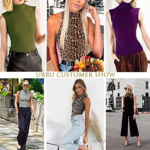 URRU Women's Sleeveless/Short/Long Sleeve Slim Fit Turtleneck Mock Soft T-Shirt Tank Tops Basic Stretchy Pullover S-XXL