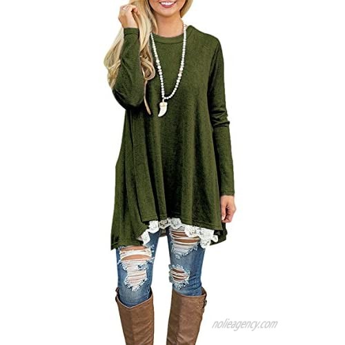 WEKILI Women's Tops Long Sleeve Lace Scoop Neck A-line Tunic Blouse