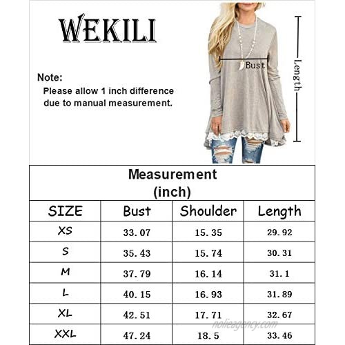 WEKILI Women's Tops Long Sleeve Lace Scoop Neck A-line Tunic Blouse