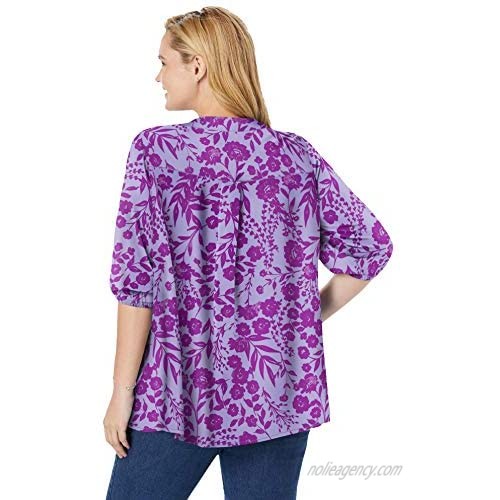 Woman Within Women's Plus Size Pleat-Front Tunic With Three-Quarter Sleeves