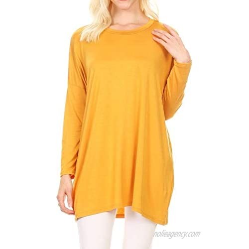 Women's Casual Stylish Solid Loose Fit Dolman Long 3/4 Sleeve Tunic Dress Top