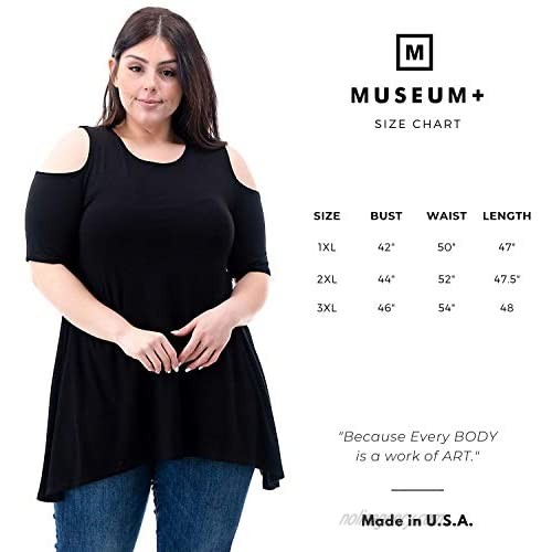 Women's Plus Size Cold Shoulder Tunic Top [Made in USA] Short Sleeve Stylish Off The Shoulder Blouse T-Shirt Made in USA