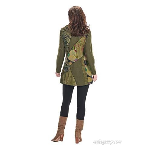 Women's Tunic Top - We Love Olive Patchwork Printed Cowl Neck Blouse