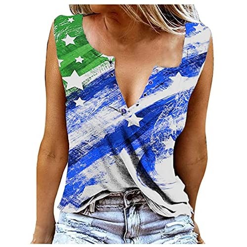 4th of July Tank Tops for Women American Flag Print V-neck Sleeveless Tshirt Top Stars and Stripes Casual Blouse