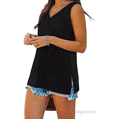 BZB Womens Tank Tops Summer V Neck Sleeveless Shirts Button Up Loose Fit Vest