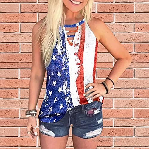 Cfcys 4Th of July Shirts for Women Flattering Fancy Eyelet American Flag Print Camisole Independence Day Sleeveless Tank Top