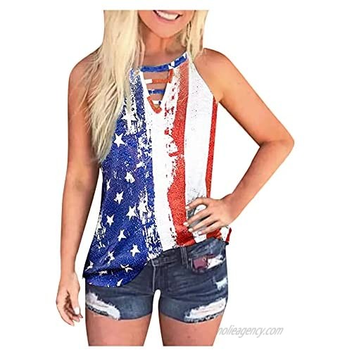 Cfcys 4Th of July Shirts for Women  Flattering Fancy Eyelet American Flag Print Camisole Independence Day Sleeveless Tank Top