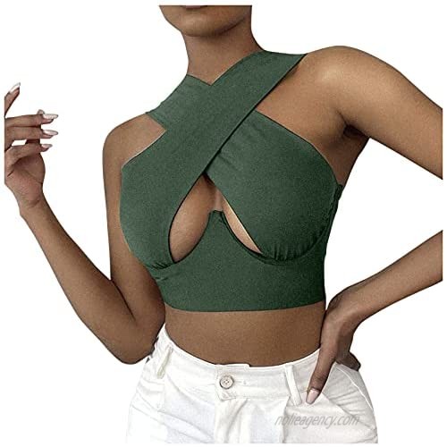 Criss Cross Halter Tops for Women Sexy Cutout Wrap Crop Top Push Up Bustier Corset Tank Vest