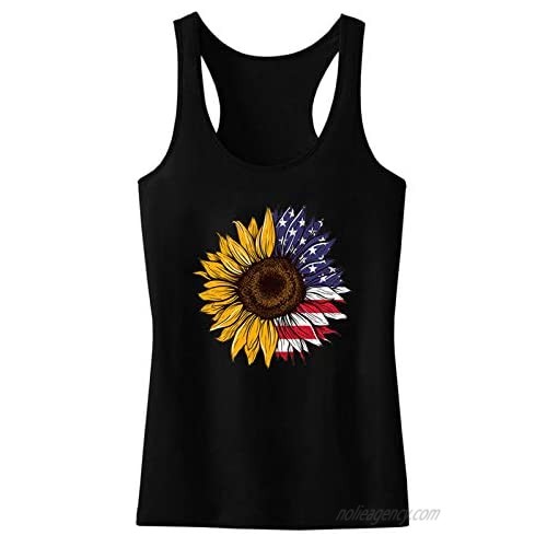 FRSH MNT Women's Sleeveless Independence Day Tank Tops O-Neck Cute Print Casual Swing Shirts Flowy Summer Basic Blouses