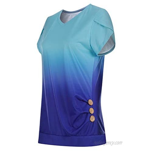 Gradient Plus Size Tops for Women Causal V-Neck Loose Short Sleeve Tee Shirt Women Summer T-Shirt Tops Casual