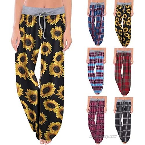 LEXUPA Womens Yoga Pants Sleep Pants Home Service Pajamas Comfy Stretch Leopard Print Drawstring Wide Leg Lounge Pants