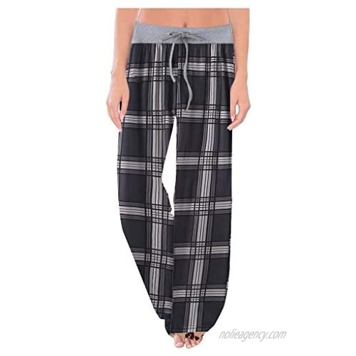 LEXUPA Womens Yoga Pants Sleep Pants Home Service Pajamas Comfy Stretch Leopard Print Drawstring Wide Leg Lounge Pants