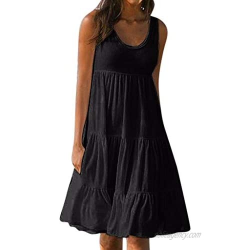 LINKIOM Skirts for Women Knee Length  Womens Loose Dress Holiday Summer Solid Sleeveless O Neck Party Beach Skirt