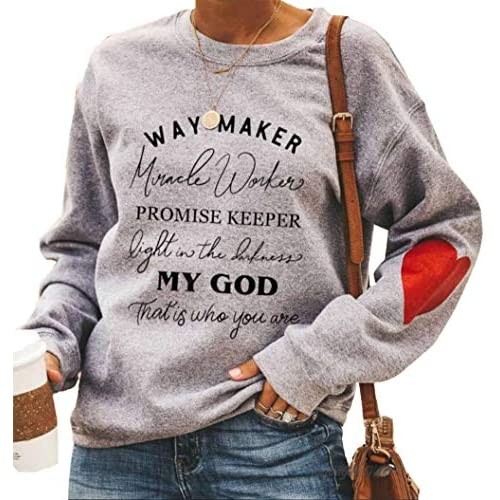 Long Sleeve Heart T-Shirt Women Way Maker Miracle Worker Promise Keeper Letter Print Sweatshirt Tops