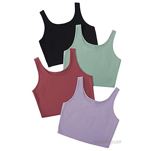 MakeMeChic Women's 4packs Basic Vest Solid Round Neck Sleeveless Crop Tank Top