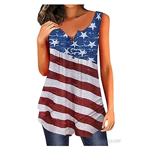 Mingyun Stars and Stripes Tank Tops for Women 4th of July American Flag Sleeveless Vest Summer Casual Loose Button Tee Shirt