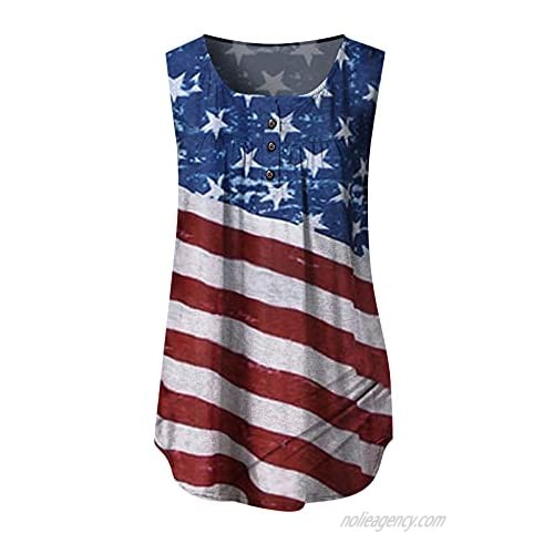 Mingyun Stars and Stripes Tank Tops for Women 4th of July American Flag Sleeveless Vest Summer Casual Loose Button Tee Shirt